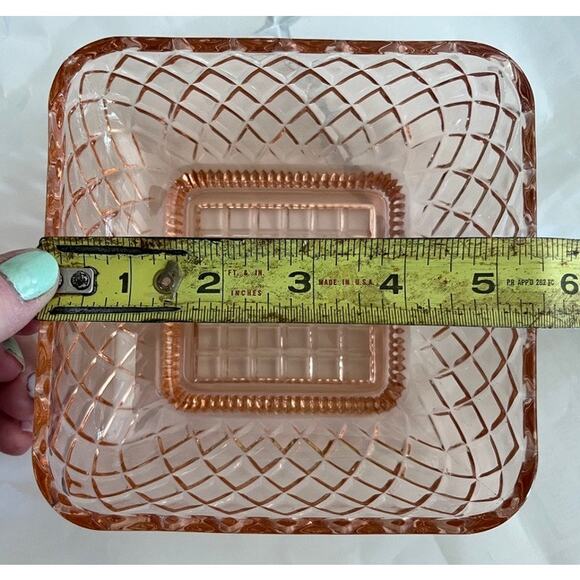 Vtg Pink Depression Glass Square Soap Trinket Dish Girly Cottage Granny Decor - Picture 4 of 5